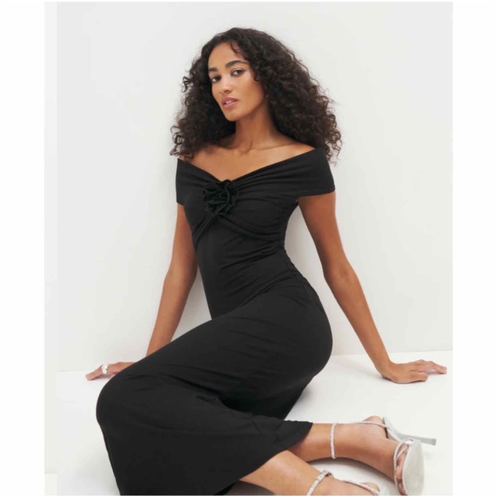 Reformation fiorella Black Midi Dress